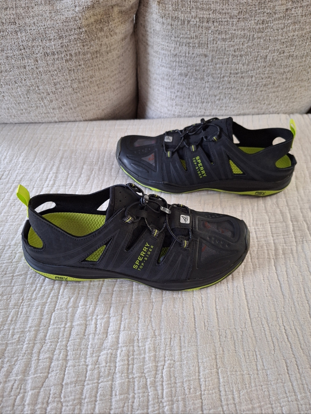 Sperry Black with Neon Green Water-Ready Slip-On Sneakers